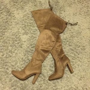 Taupe Suede Thigh High Boots Size 8W